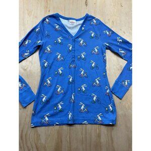 Hanna Andersson Women’s Pajama Top Organic Cotton M Bunny Bicycle Henley Top EUC